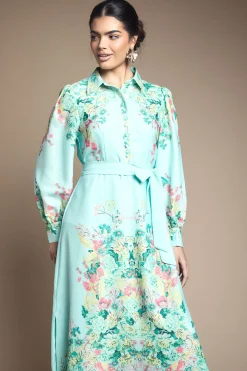 Robe Chemise Midi Fleurie Western avec Ceinture