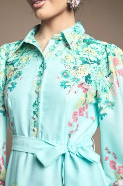 Robe Chemise Midi Fleurie Western avec Ceinture
