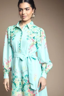 Robe Chemise Midi Fleurie Western avec Ceinture