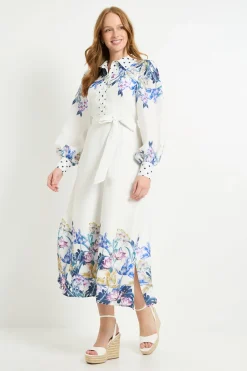 Robe Chemise Midi À Fleurs Avec Ceinture