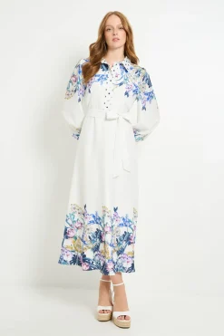 Robe Chemise Midi À Fleurs Avec Ceinture