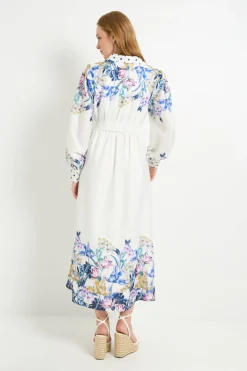 Robe Chemise Midi À Fleurs Avec Ceinture