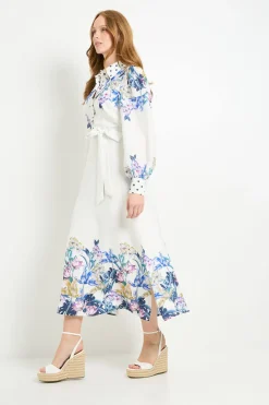 Robe Chemise Midi À Fleurs Avec Ceinture