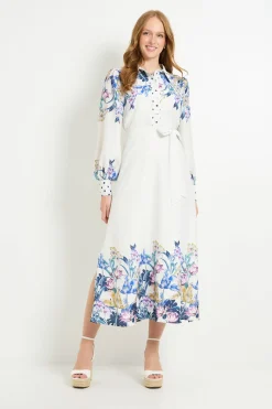 Robe Chemise Midi À Fleurs Avec Ceinture