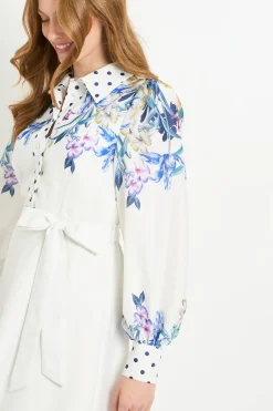 Robe Chemise Midi À Fleurs Avec Ceinture