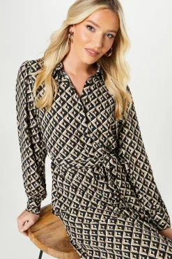 Dorothy Perkins Robe Chemise Midi Géométrique<Femme Robes Mi-Longues|Robes À Manches Longues