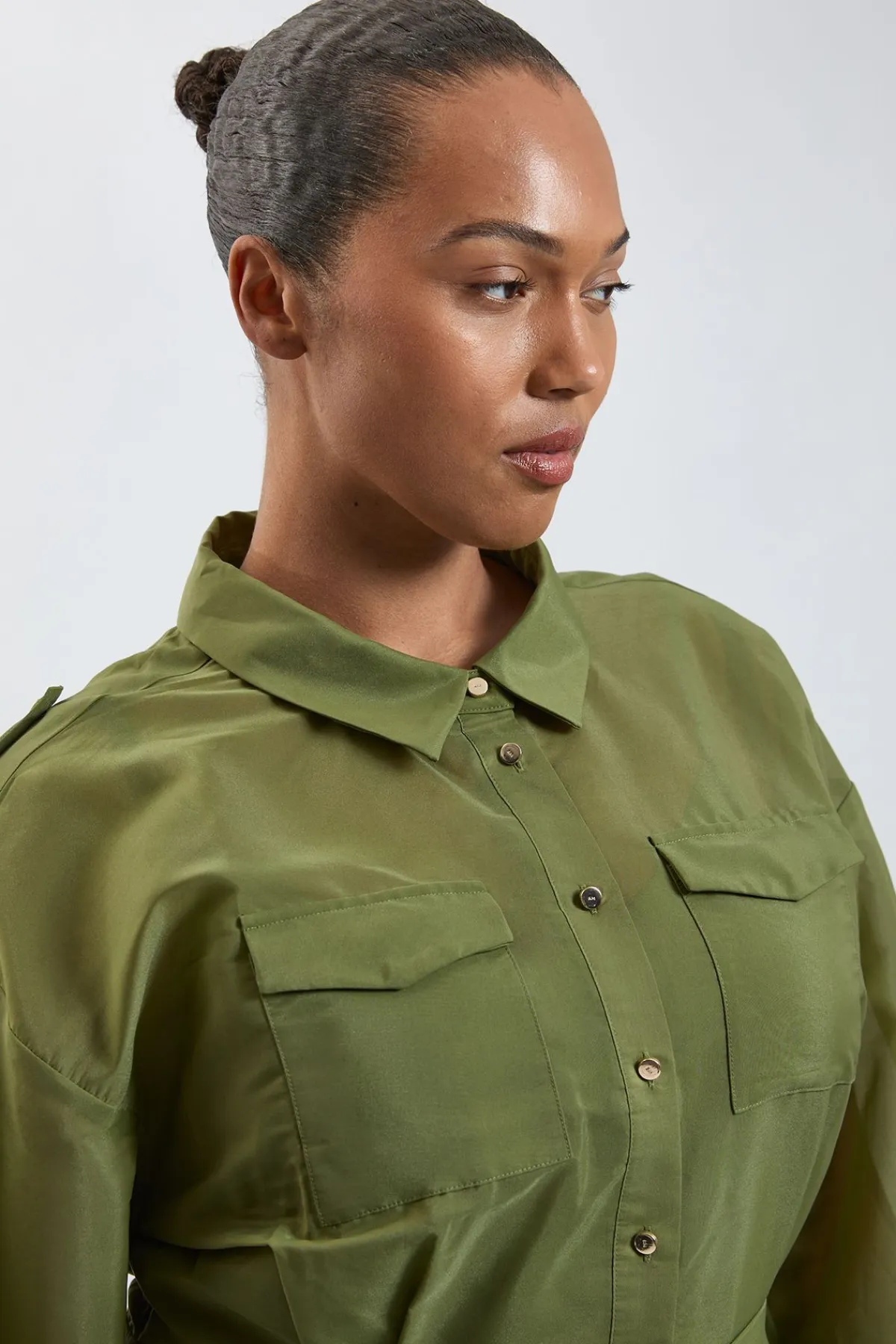 KarenMillen Robe Chemise Midi Grande Taille En Organdi Avec Détails Contrastés<Femme Robes Mi-Longues|Robes À Manches Longues