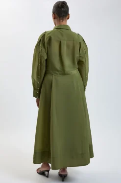 KarenMillen Robe Chemise Midi Grande Taille En Organdi Avec Détails Contrastés<Femme Robes Mi-Longues|Robes À Manches Longues