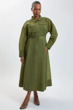 KarenMillen Robe Chemise Midi Grande Taille En Organdi Avec Détails Contrastés<Femme Robes Mi-Longues|Robes À Manches Longues