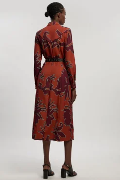 KarenMillen Robe Chemise Midi Imprimée Western En Sergé Tissé<Femme Robes Mi-Longues|Robes À Manches Longues