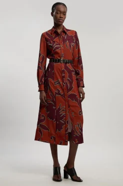 KarenMillen Robe Chemise Midi Imprimée Western En Sergé Tissé<Femme Robes Mi-Longues|Robes À Manches Longues