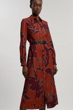 KarenMillen Robe Chemise Midi Imprimée Western En Sergé Tissé<Femme Robes Mi-Longues|Robes À Manches Longues
