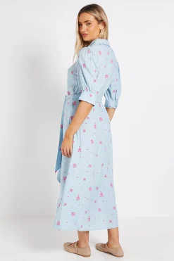 Robe Chemise Midi À Imprimé Floral Bleu