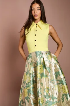 Robe Chemise Midi À Jupe Jacquard Et Bustier Bandage