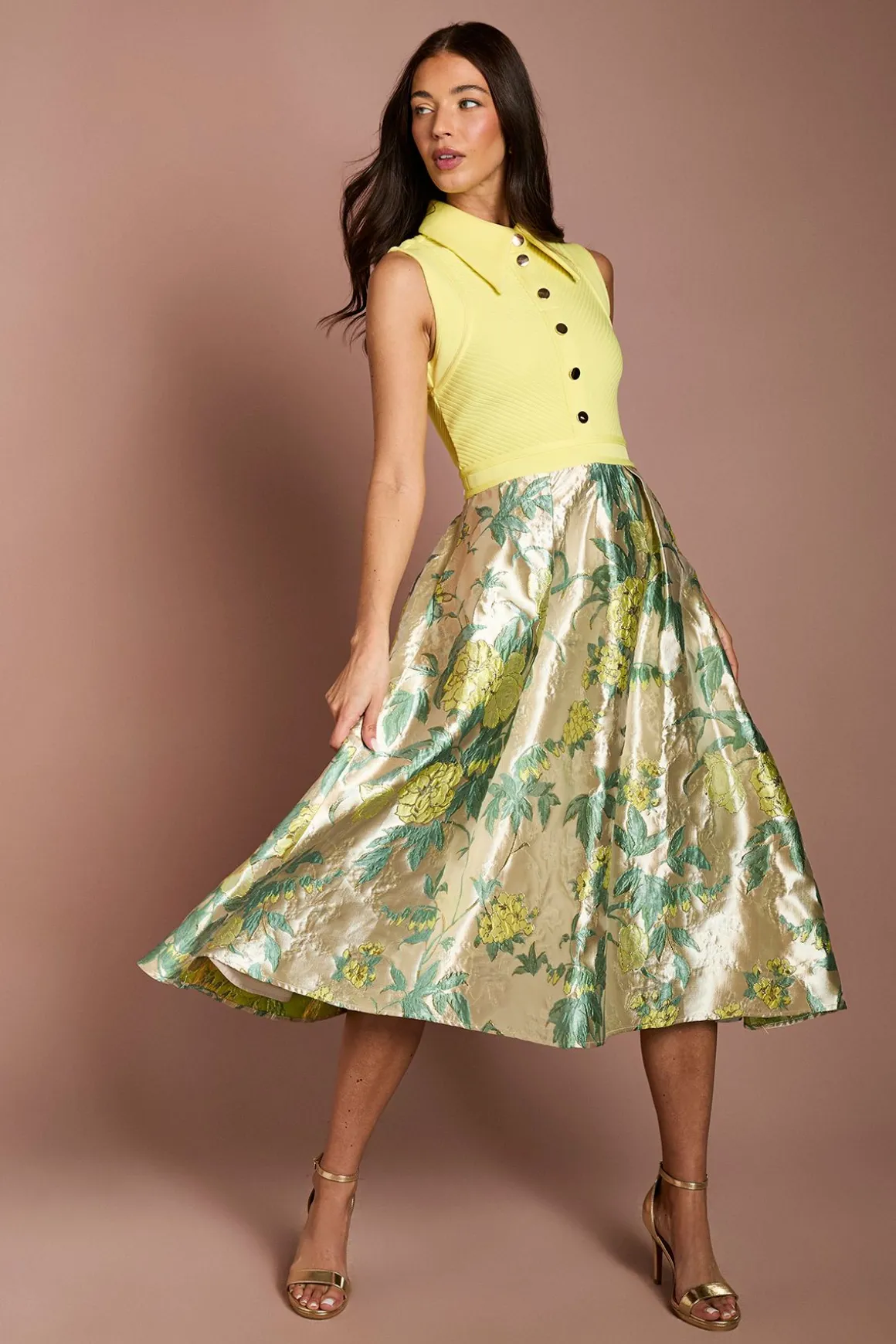 Robe Chemise Midi À Jupe Jacquard Et Bustier Bandage