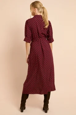 Robe Chemise Midi À Manches Bouffantes Petite À Pois Baies