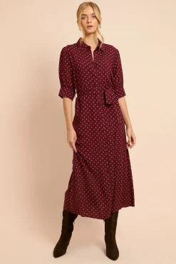 Robe Chemise Midi À Manches Bouffantes Petite À Pois Baies