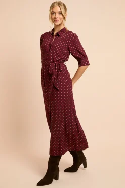 Robe Chemise Midi À Manches Bouffantes Petite À Pois Baies