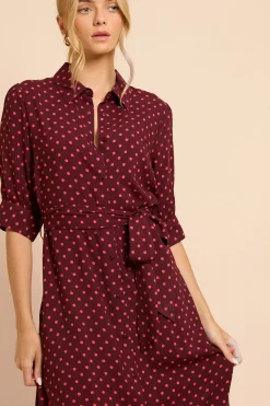 Robe Chemise Midi À Manches Bouffantes Petite À Pois Baies
