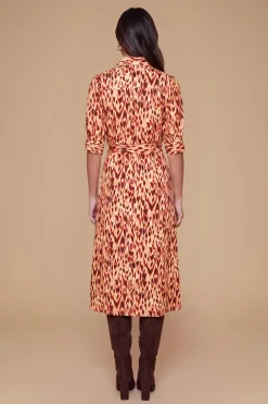 Robe Chemise Midi Orange Imprimé Animal Petite Taille