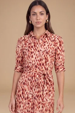 Robe Chemise Midi Orange Imprimé Animal Petite Taille