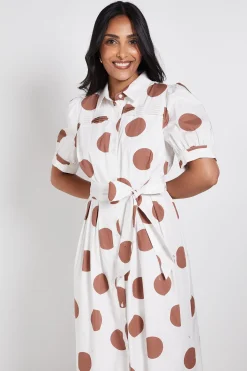 Wallis Robe Chemise Midi À Plis Nervurés Et Imprimé Petits Pois Petite<Femme Robes Mi-Longues|Pois