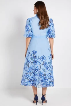 Robe Chemise Midi À Plis Nervurés En Organza Fleuri
