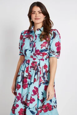 Robe Chemise Midi À Plis Nervurés Et Imprimé Floral