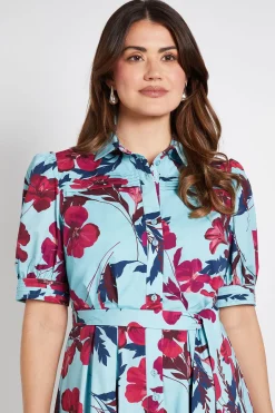 Robe Chemise Midi À Plis Nervurés Et Imprimé Floral
