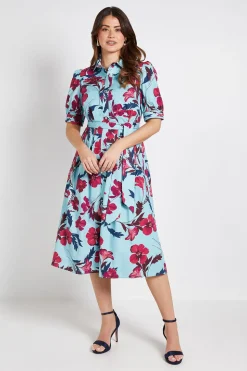 Robe Chemise Midi À Plis Nervurés Et Imprimé Floral
