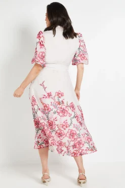 Robe Chemise Midi À Plis Nervurés En Organza Fleuri
