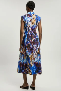 Robe Chemise Midi Tissée En Coton Avec Surpiqûres