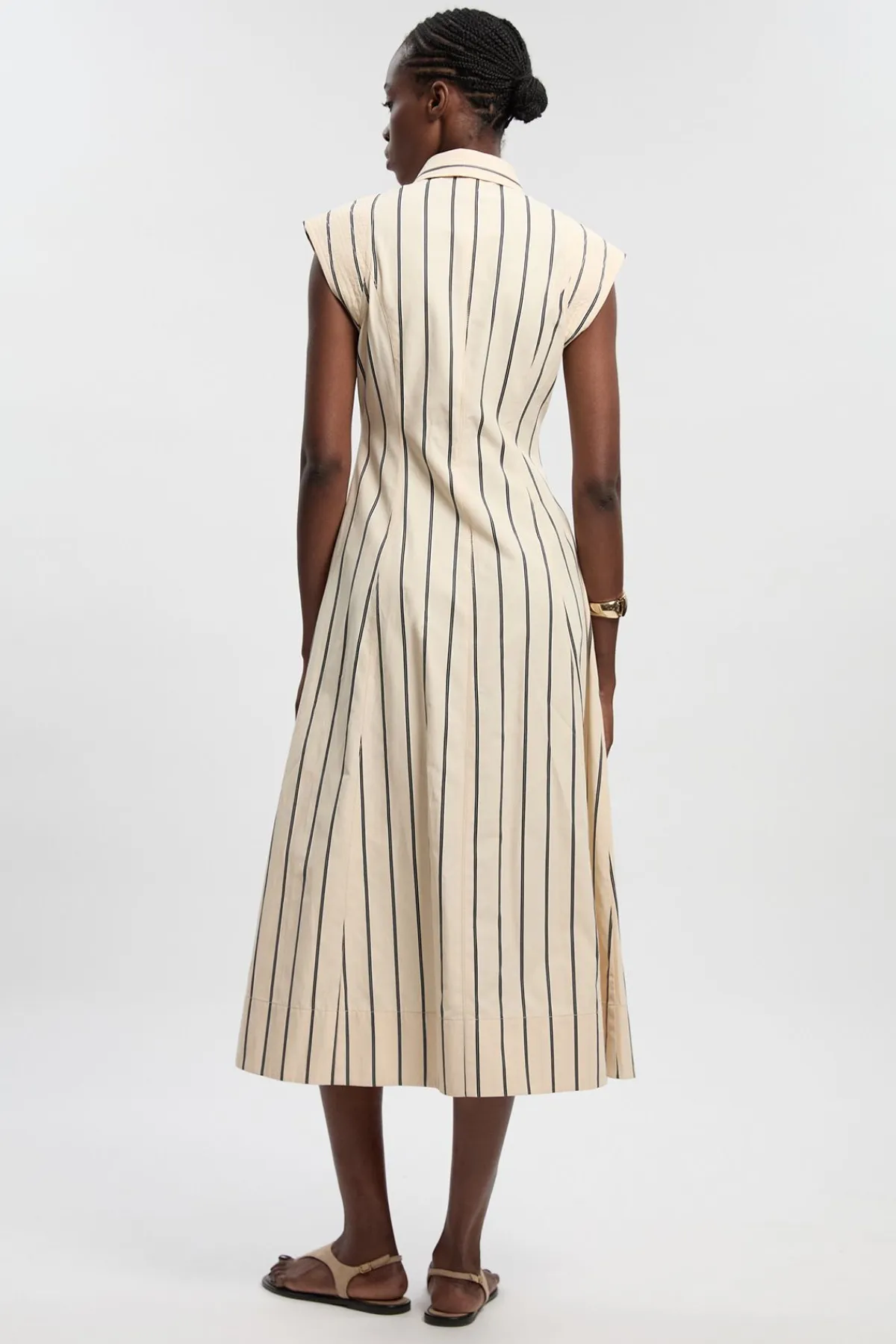KarenMillen Robe Chemise Midi Tissée En Coton À Rayures Monochromes Avec Surpiqûres<Femme Robes Chemise|Toutes Les Robes