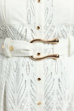 Robe Chemise Midi Tissée En Coton Avec Découpes Brodées Grande Taille