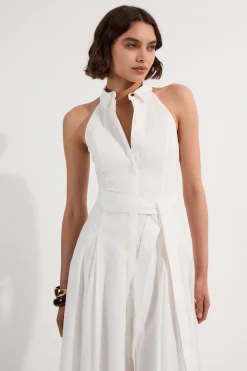 KarenMillen Robe Chemise Midi Tissée En Coton Avec Col Halter Et Taille Basse Pour Petite Stature<Femme Robes Chemise|Toutes Les Robes