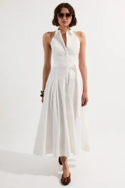 KarenMillen Robe Chemise Midi Tissée En Coton Avec Col Halter Et Taille Basse Pour Petite Stature<Femme Robes Chemise|Toutes Les Robes