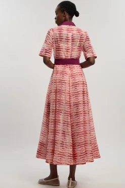 Robe Chemise Midi Tissée En Organdi À Imprimé Géométrique