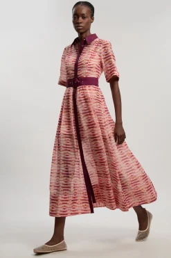Robe Chemise Midi Tissée En Organdi À Imprimé Géométrique