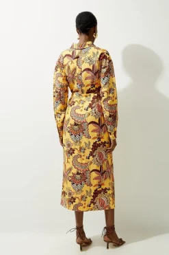 Robe Chemise Midi Tissée En Viscose Et Lin