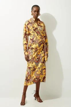 Robe Chemise Midi Tissée En Viscose Et Lin