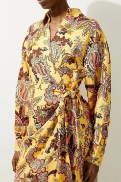 Robe Chemise Midi Tissée En Viscose Et Lin