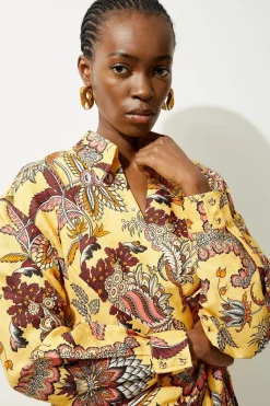 Robe Chemise Midi Tissée En Viscose Et Lin