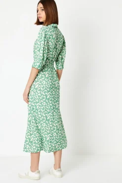 Robe Chemise Midi Verte à Motif Animal