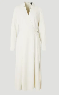 Robe Chemise Mi-Longue en Crêpe Ajustée avec Ceinture à Boucle