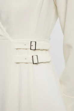Robe Chemise Mi-Longue en Crêpe Ajustée avec Ceinture à Boucle