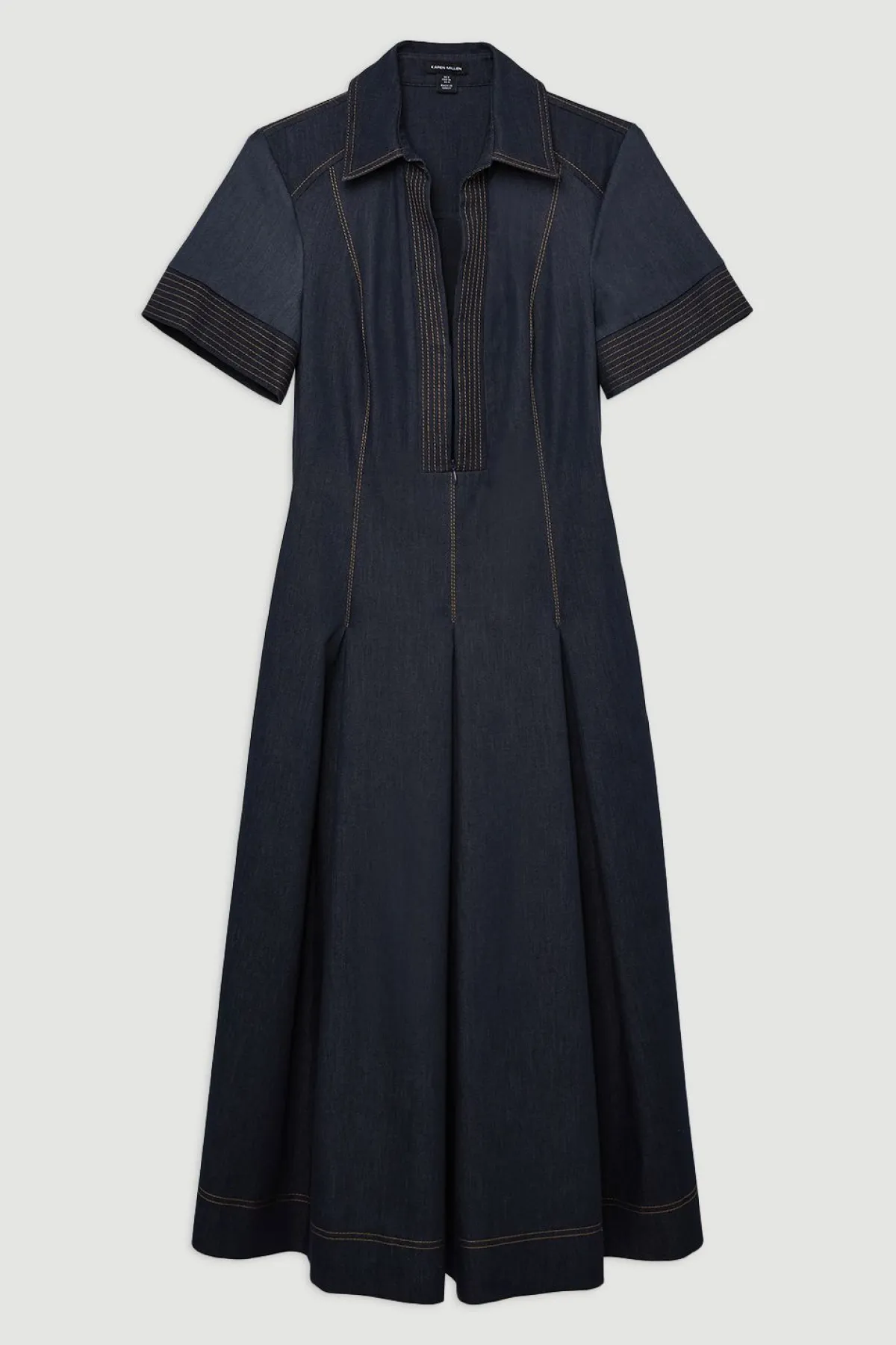 KarenMillen Robe Chemise Mi-Longue en Denim Ajustée à Jupe Évasée Petite Taille<Femme Tailleurs|Denim
