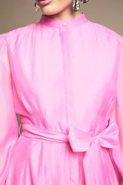 Robe Chemise Mi-Longue en Organza Texturé