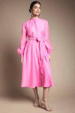 Robe Chemise Mi-Longue en Organza Texturé