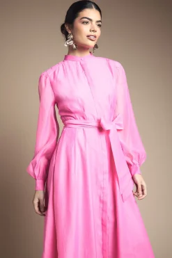 Robe Chemise Mi-Longue en Organza Texturé