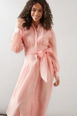 Robe Chemise Mi-Longue en Organza Texturé